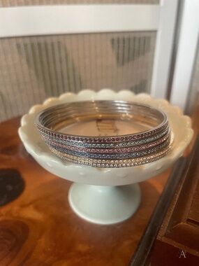 Vintage Swarovski made Multi-Color Crystal Channel Stacking Bangles - Set of 6